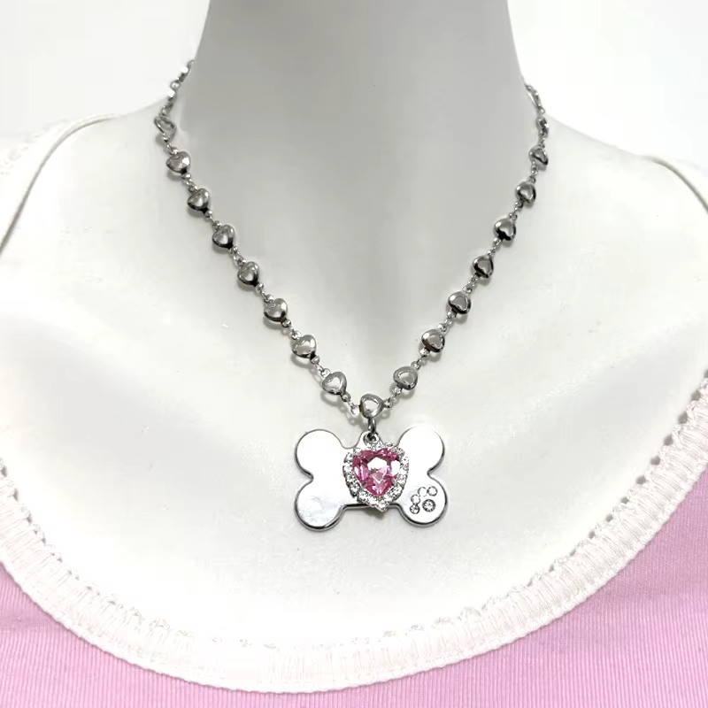 Y2K – collier avec pendentif en forme de cœur rose pour femmes