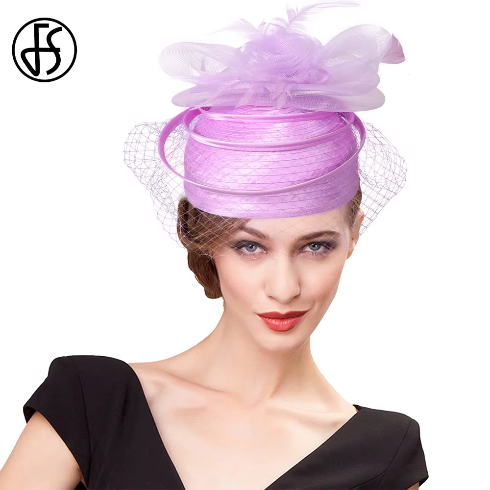 FS mariage église rouge chapeaux fascinateurs pour femme avec plume voile Cocktail fête coiffure 2025 dame élégante Kentucky Derby casquette