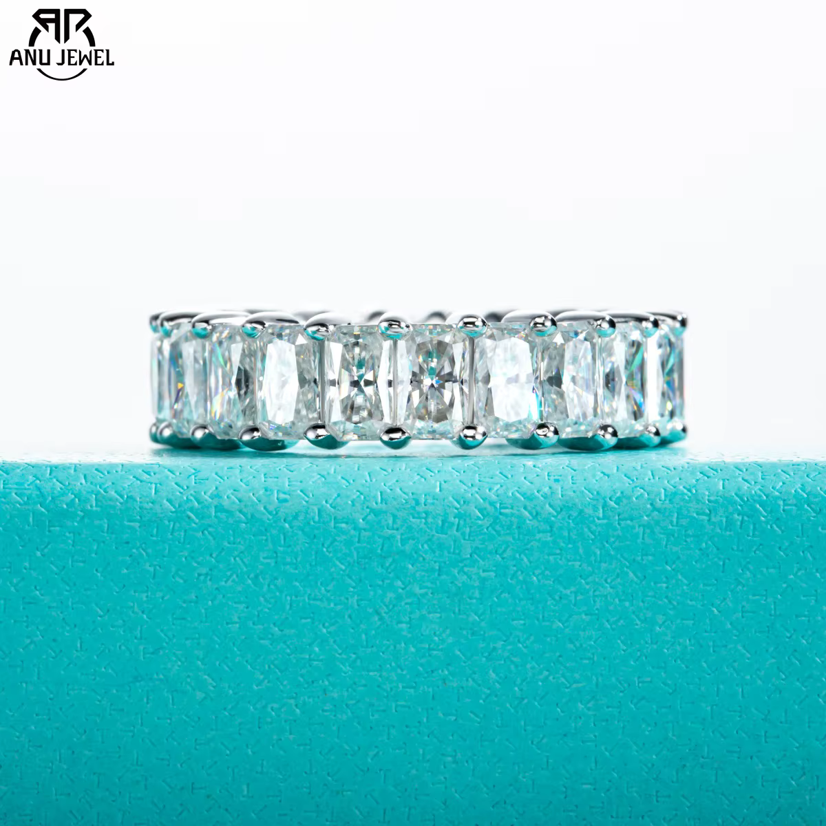 AnuJewel 3*5mm 8.1cttw bague d'éternité Moissanite émeraude