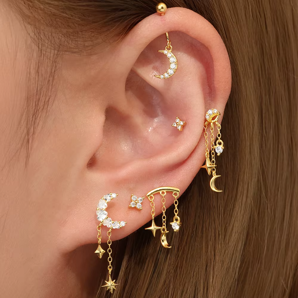 BOAKO – boucles d'oreilles en argent Sterling 925 avec chaîne étoile et lune