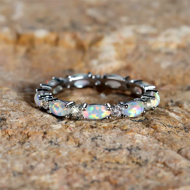 Boho femme petite bague en pierre ovale mode or Rose couleur argent anneaux de mariage pour les femmes bleu blanc opale