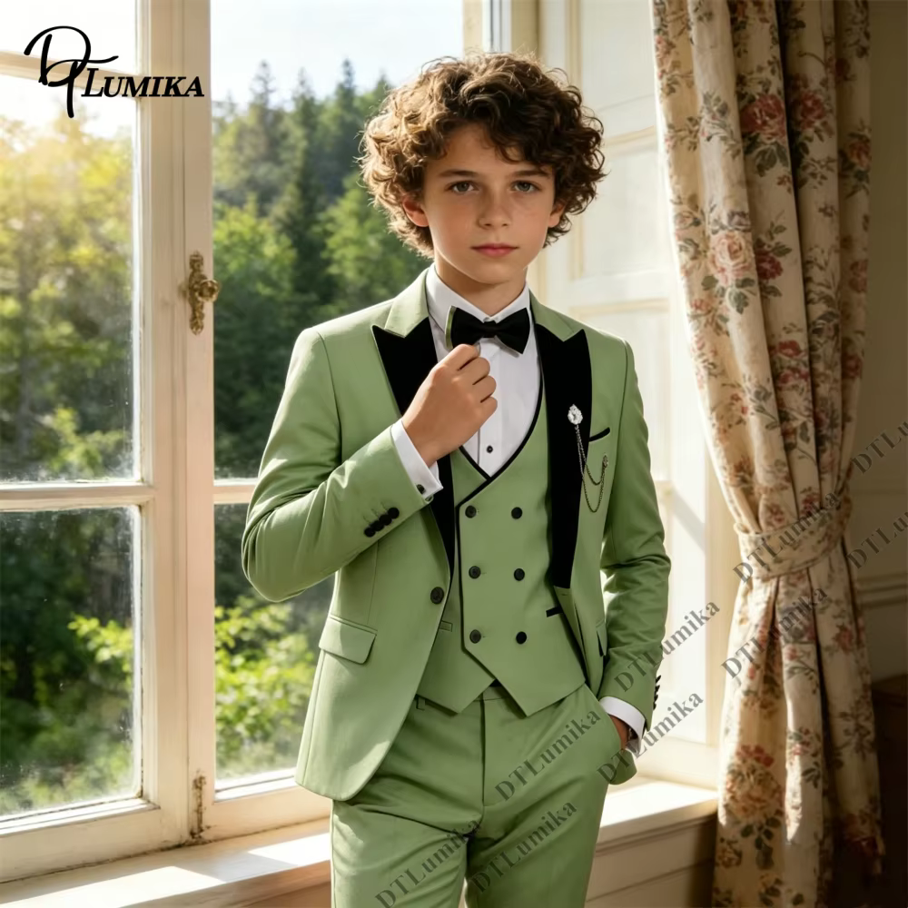 Costume 3 pièces vert sauge pour garçons