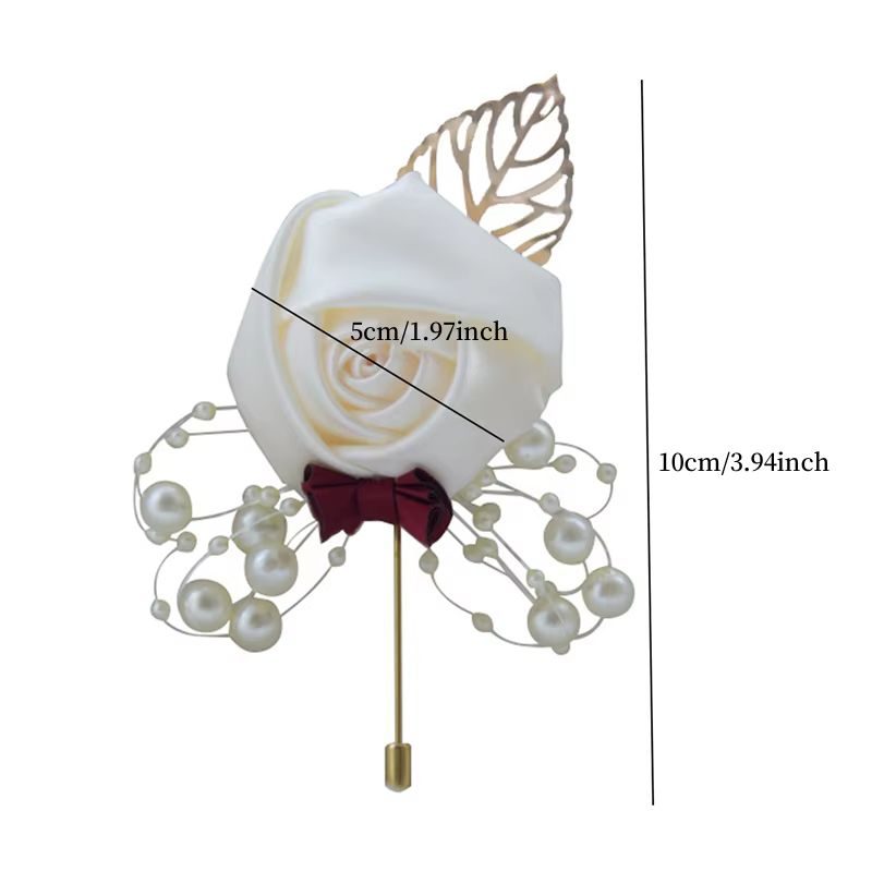 Cérémonie de mariage bal Corsage fleur Rose broche broches perle arc mariée marié fleurs boutonnière Satin ruban accessoires