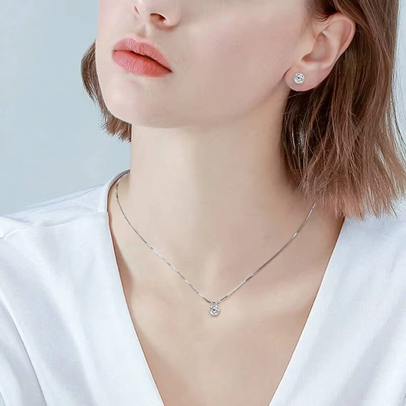 Ensemble de boucles d'oreilles et collier en argent 925 plaqué or avec moissanite pour femmes et hommes