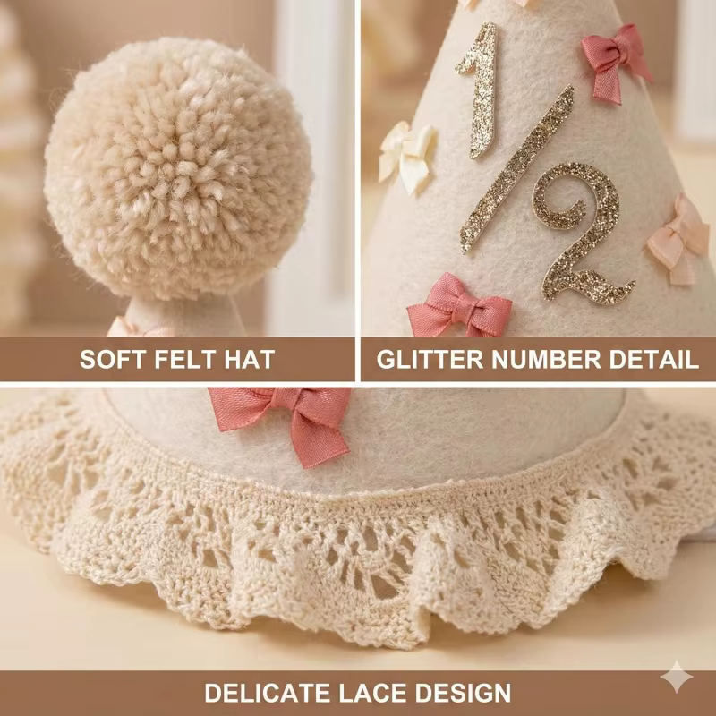Chapeau d’anniversaire avec nœud – Couronne Boho pour premier demi-anniversaire