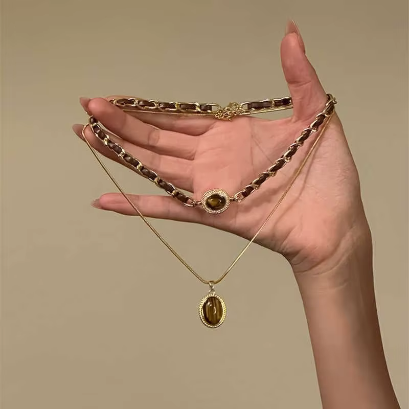 Colliers en pierre naturelle d'oeil de tigre pour hommes et femmes