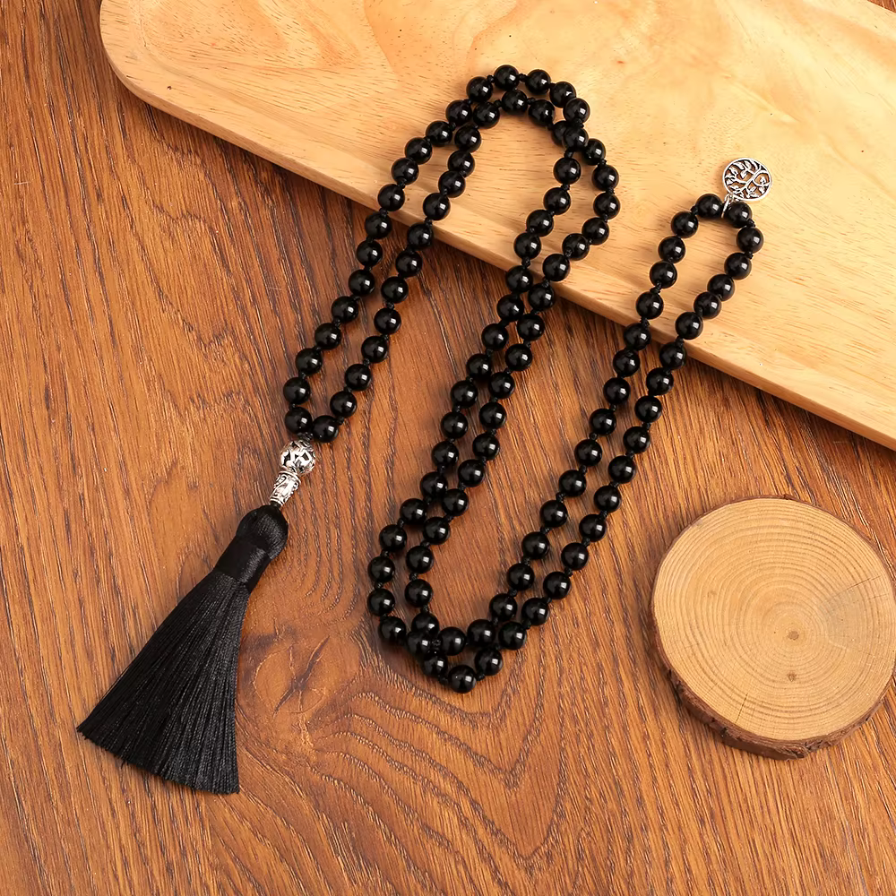 Collier de 108 perles Mala en Onyx Noir 8MM