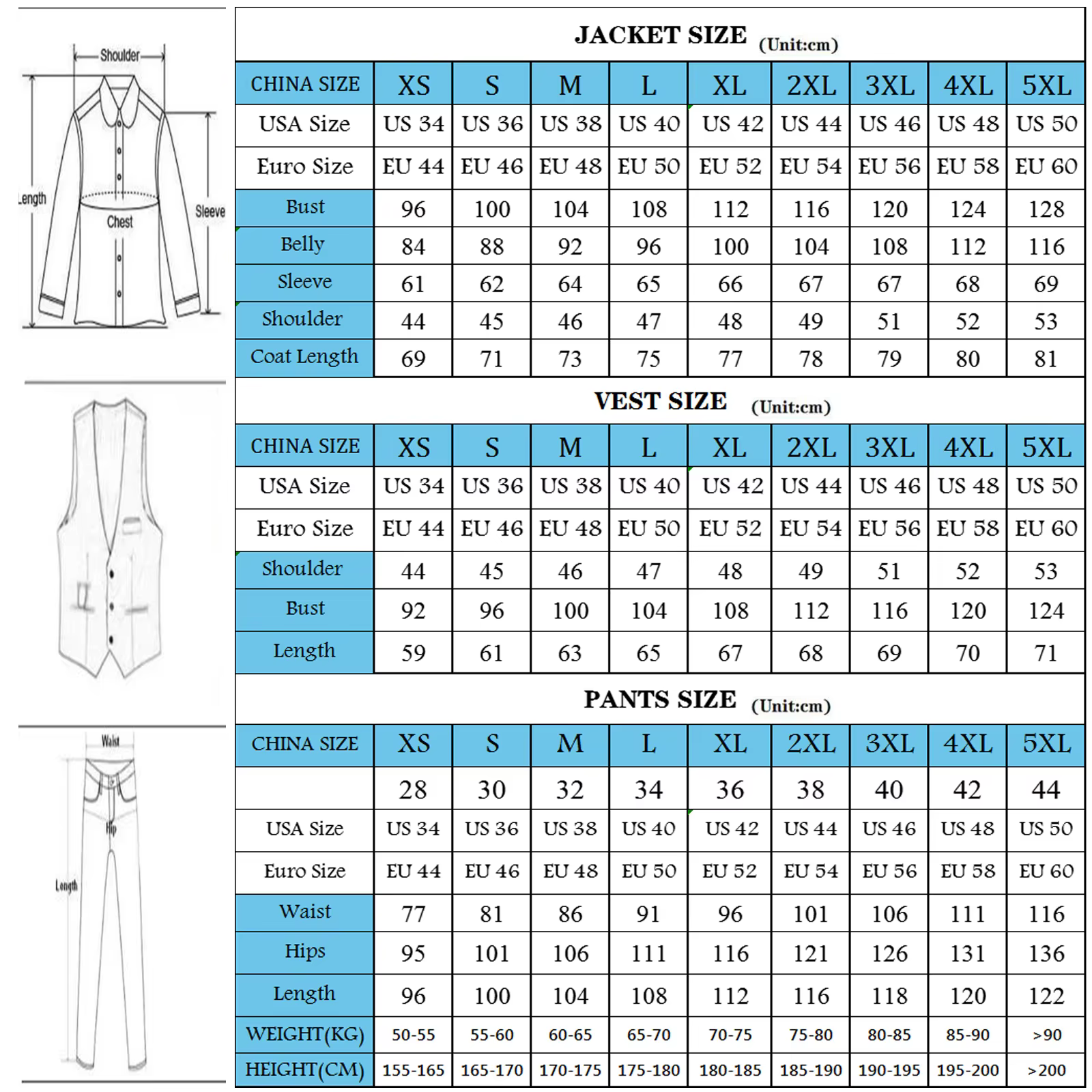 Costumes de luxe pour hommes avec perles