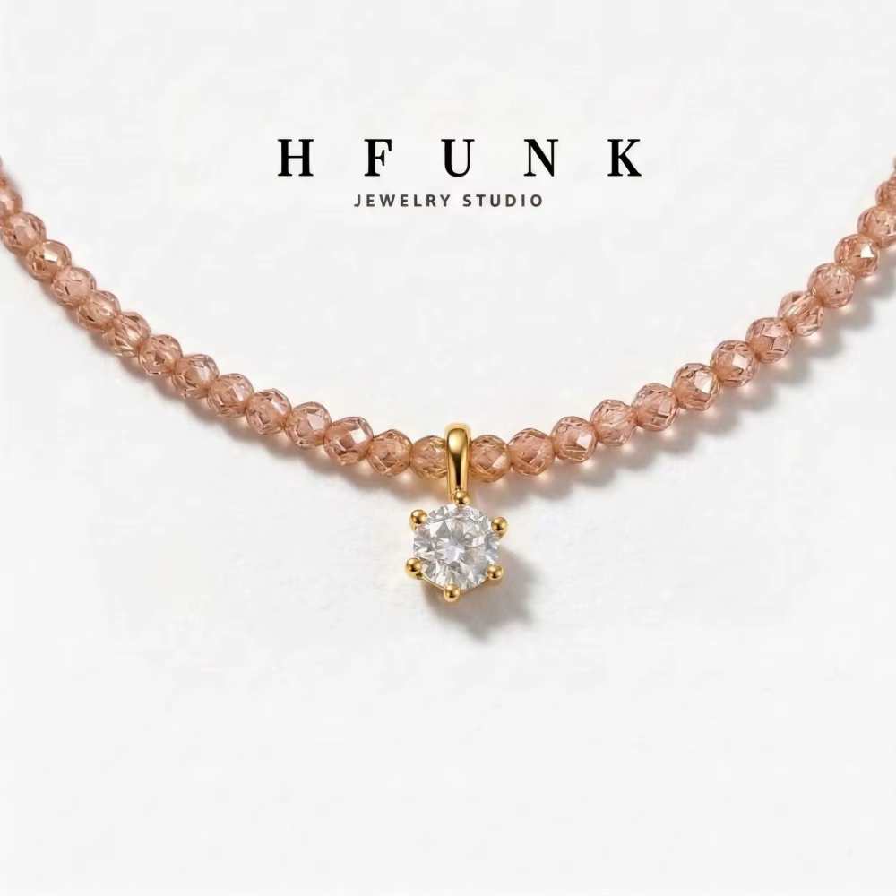 Collier en argent sterling avec zircon et moissanite champagne pour femmes