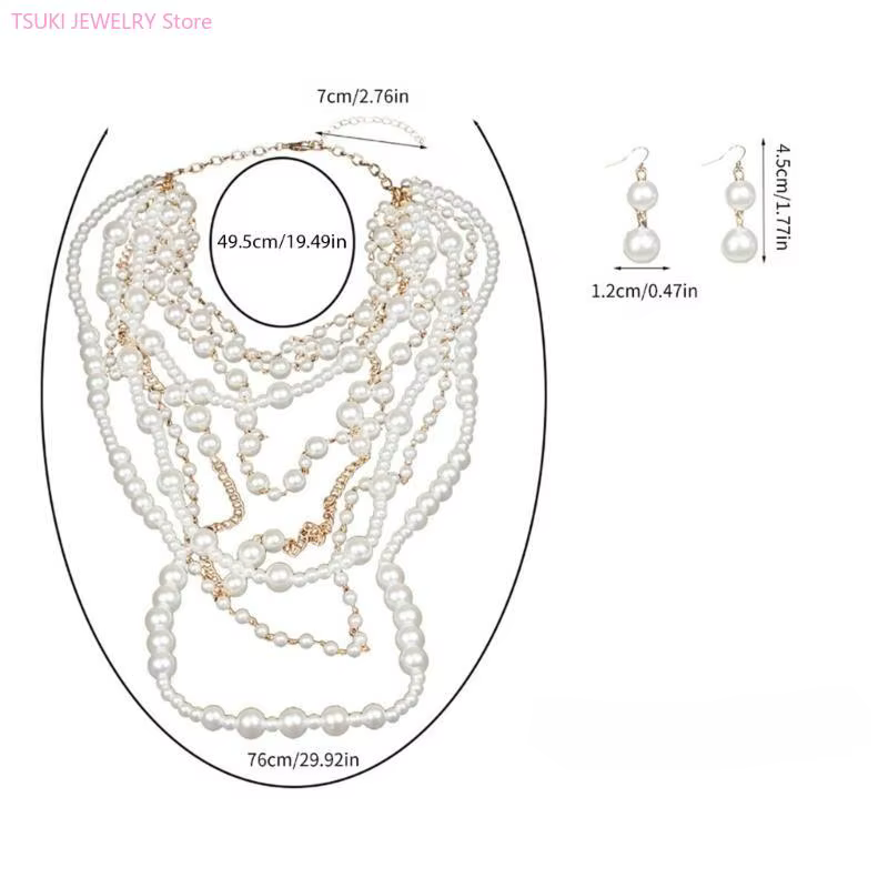 Ensemble élégant collier et boucles d'oreilles en perles faites à la main offrant des styles de style polyvalents