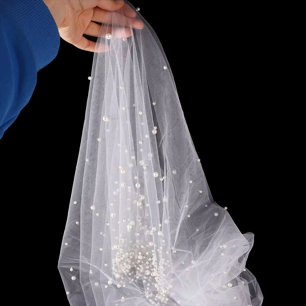 Voile de mariée en tulle perlé de 130 cm