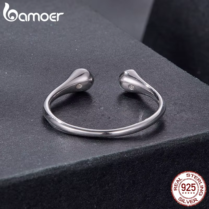 BAMOER Moissanite larme anneau ouvert Double pierre empilable