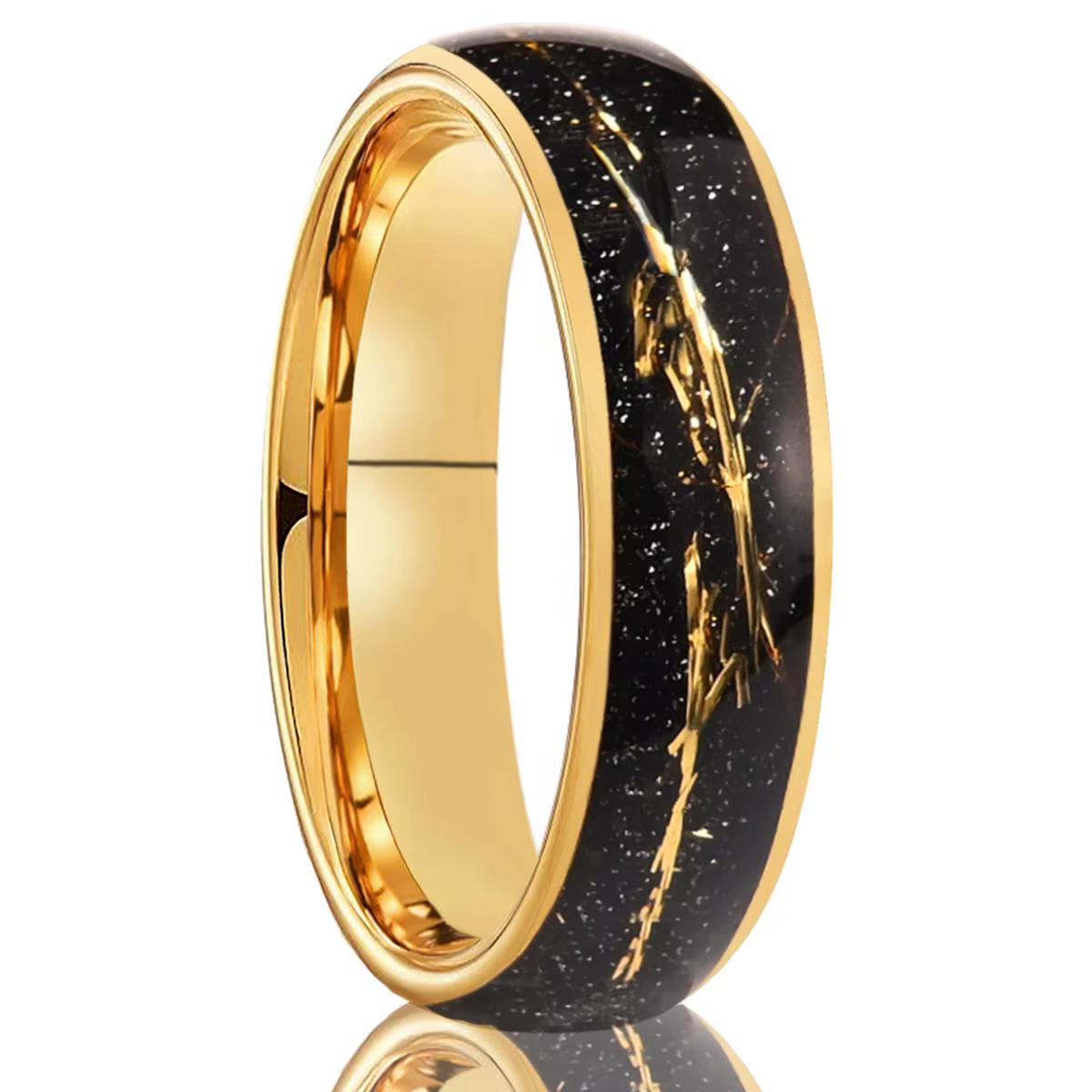 Bague en acier tungstène en feuille d'or incrustée de 8/6mm