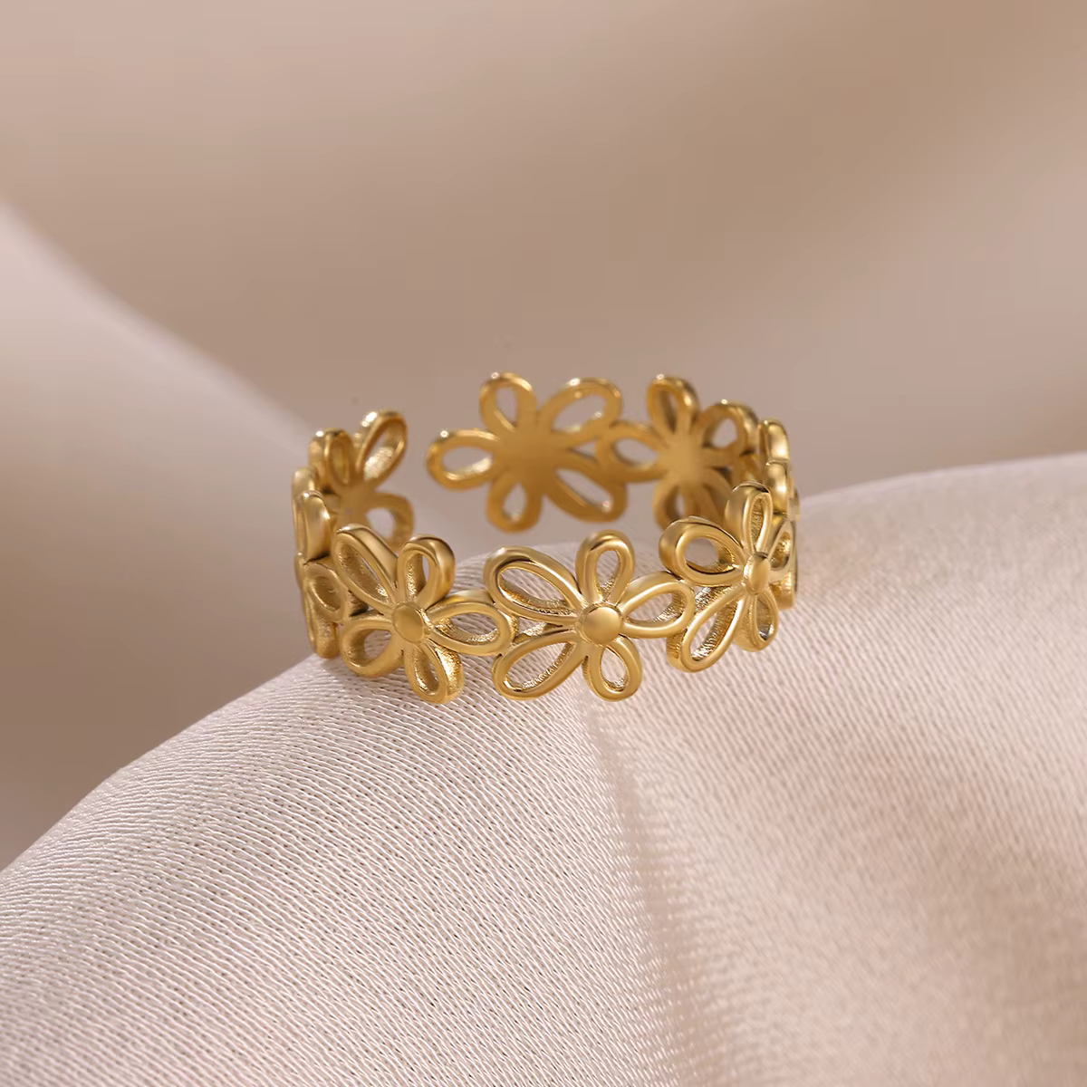 Anillos à fleurs couleur or pour femmes