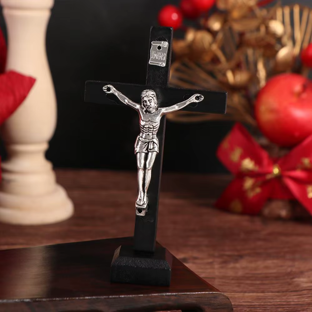 Avec support Crucifix en bois breloque religieuse prière catholique jésus croix
