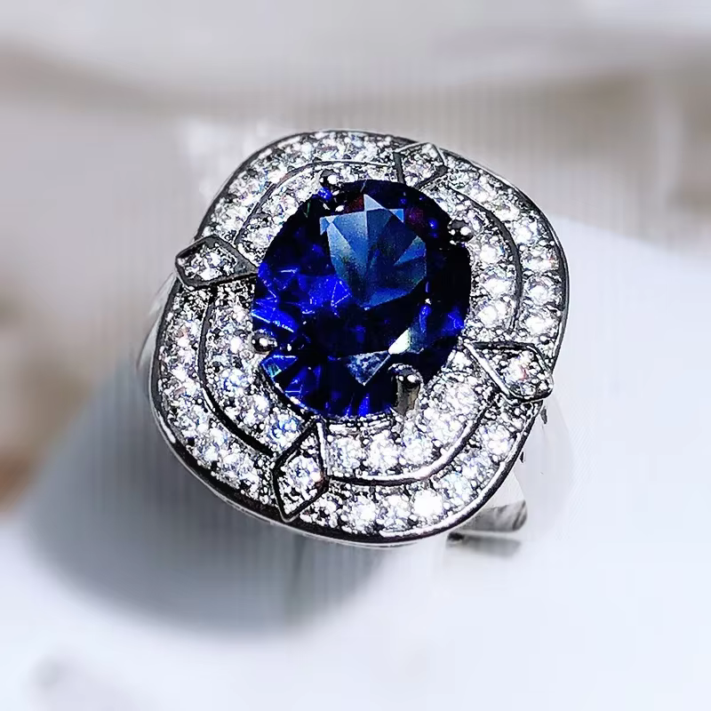 Bague carrée classique en argent Sterling 925 et Zircon saphir