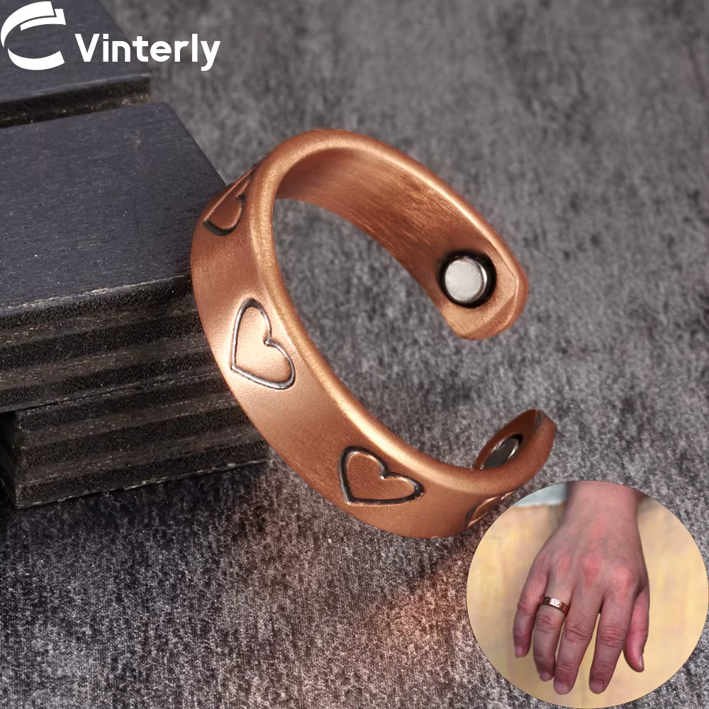 Vinterly Anneaux Magnétiques en Cuivre Pur 6mm en Forme de Cœur