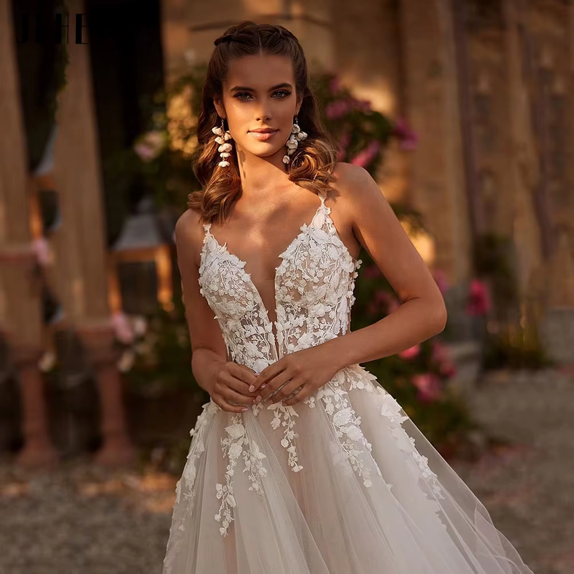 JEHETH Boho robes de mariée de luxe 2025 dos nu dentelle Applique robe