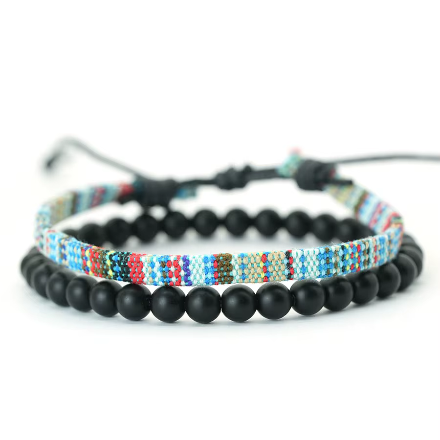 Noter ethnique hommes Bracelet ensemble tressé à la main bohême tissu Braclet polyvalent