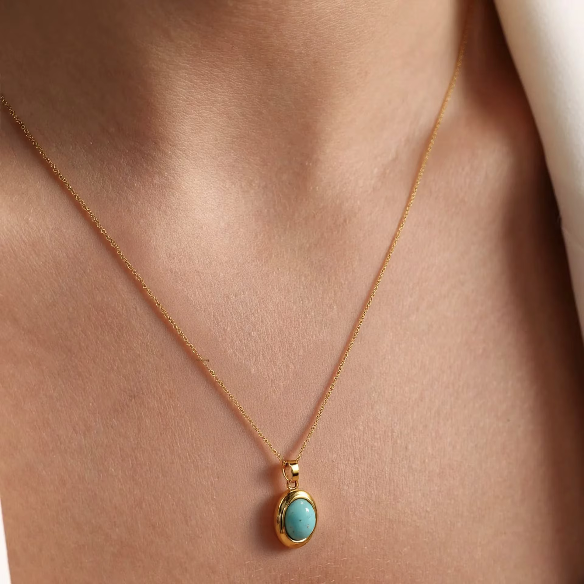 Collier pendentif Turquoise coloré or et argent à la mode
