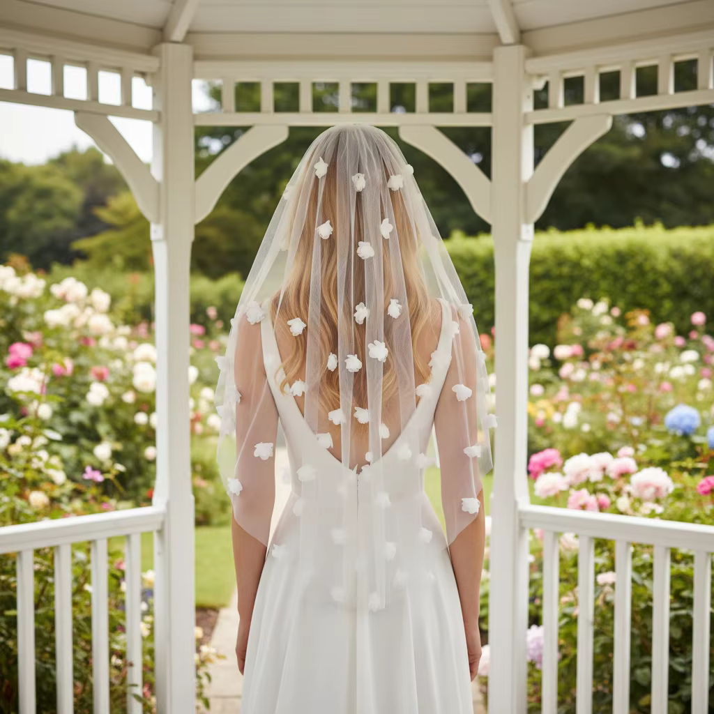 Voile de mariée élégant en tulle avec appliques florales 3D