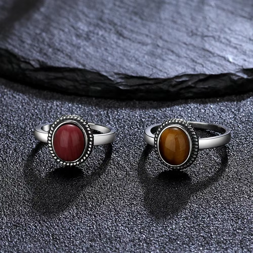 Bijoux en argent, anneaux simples en œil de tigre ovale 8x10MM