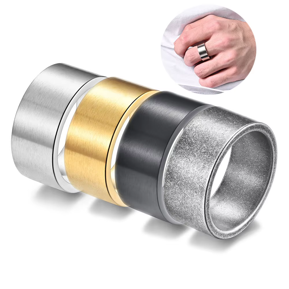 Bague plate en acier titane brossé mat pour femmes et hommes