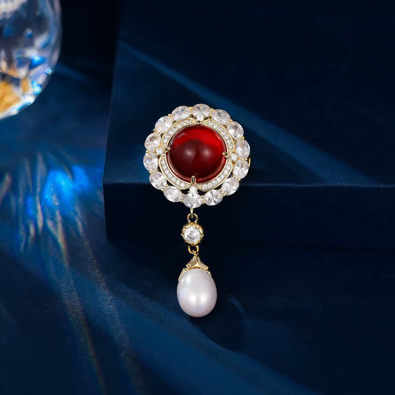 Broches pendentifs vintage en perles d'eau douce naturelles pour femmes