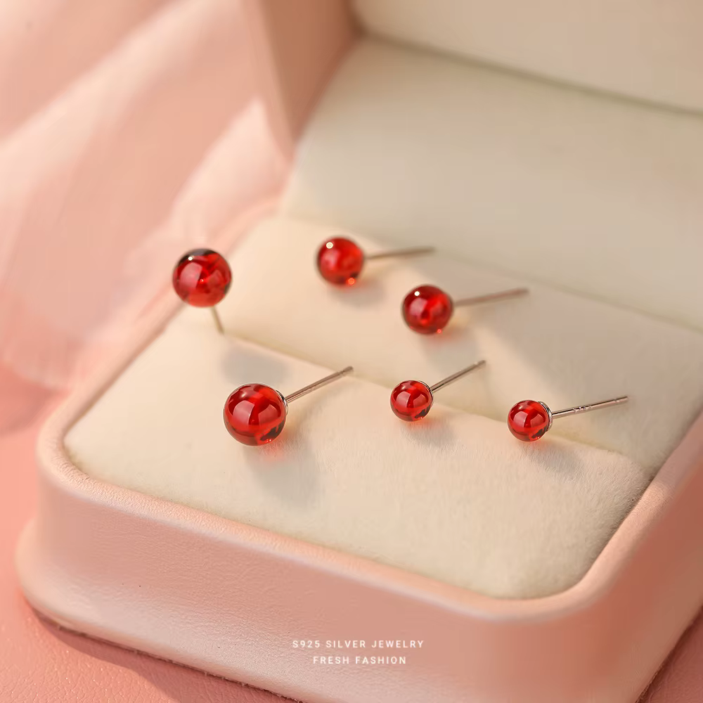Boucles d'oreilles en argent Sterling S925 grenat rouge exquis pour femmes