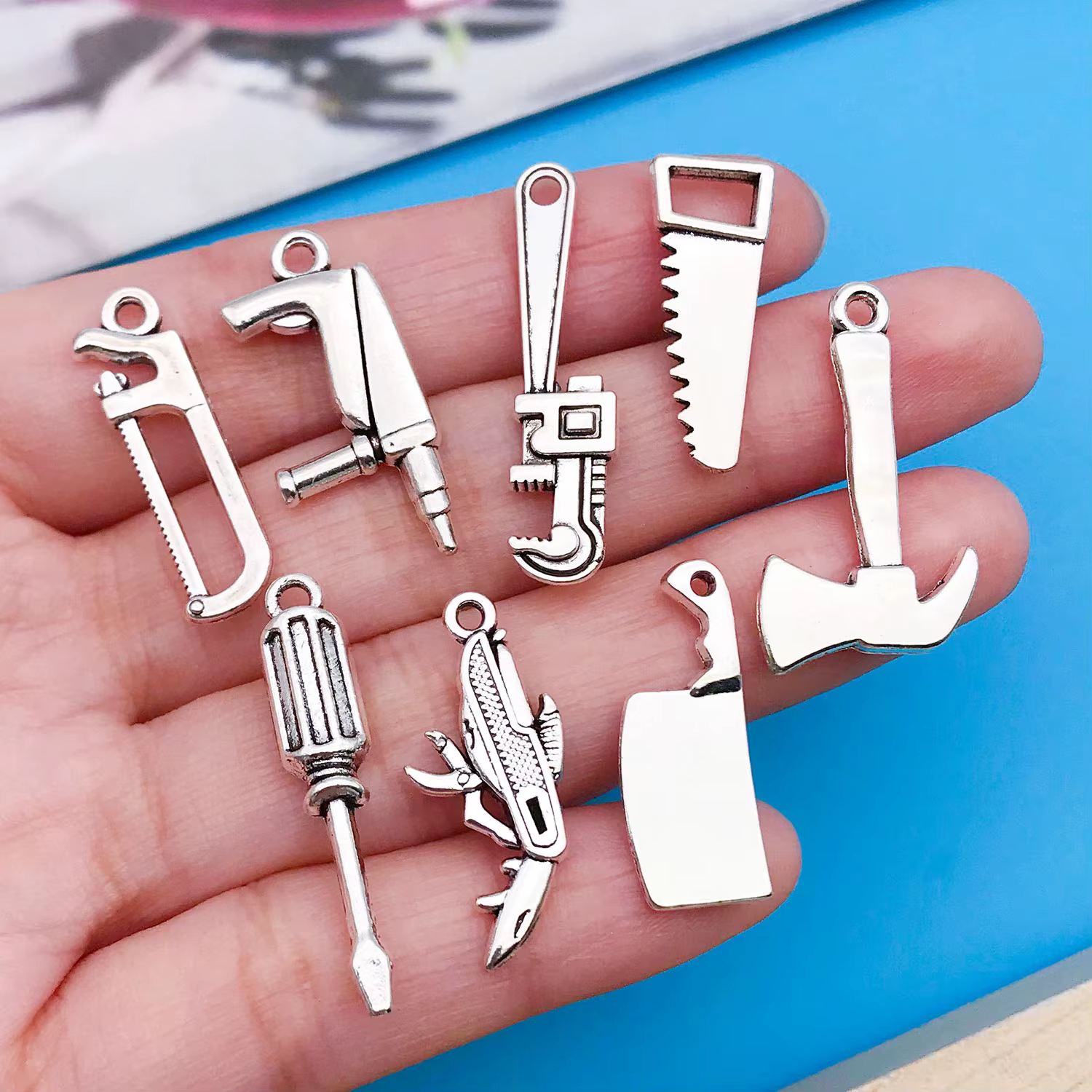 Lot de 20 pièces / Série d'outils en argent antique pour la fabrication de bijoux fantaisie DIY