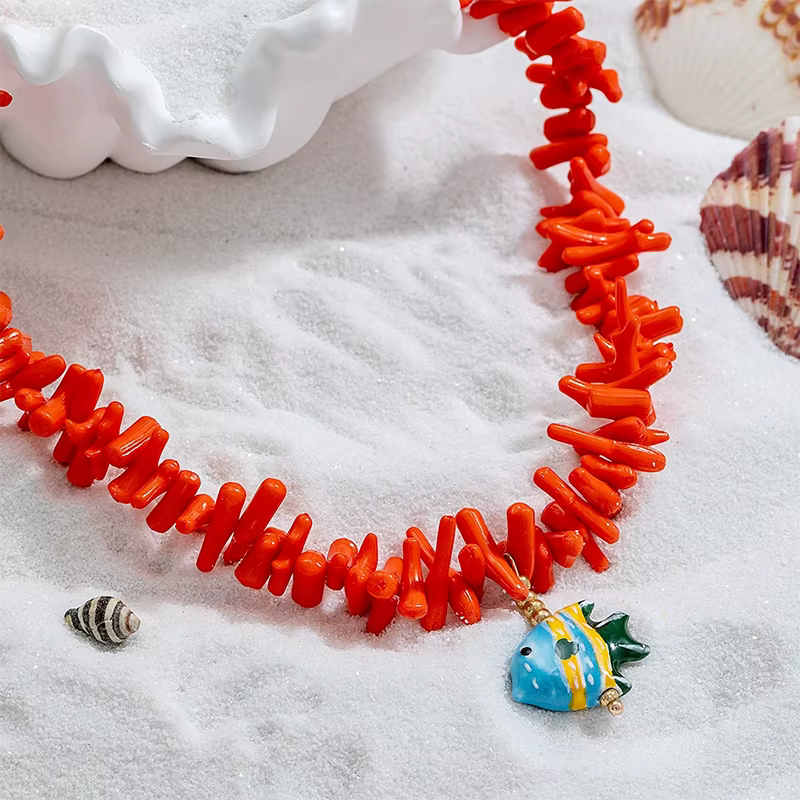 Collier de perles de corail imité Y2K pour femmes
