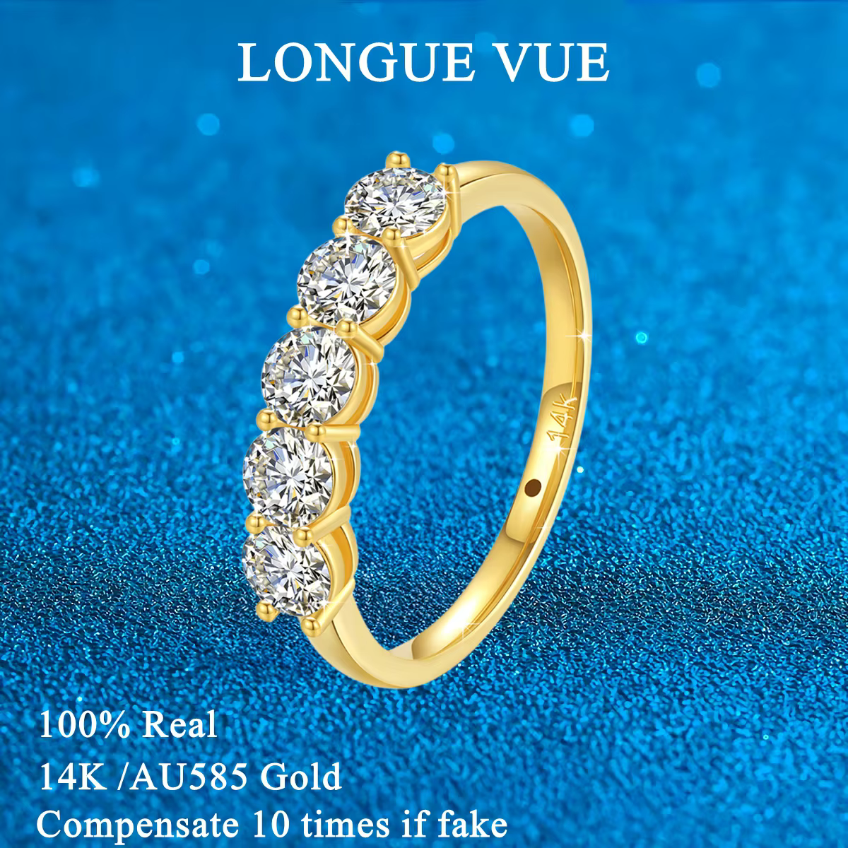 Bague Moissanite en or jaune 14K pour femmes