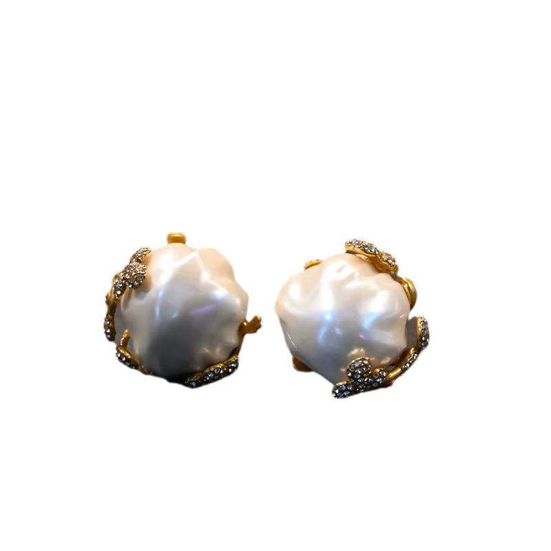 KEQIU – bague en laiton vintage sertie d'un clou de bourgeon de fleur de perle baroque haut de gamme