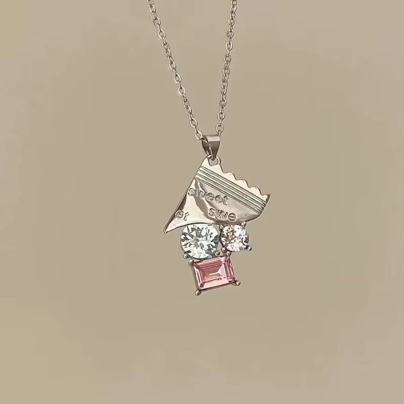 ANENJERY – collier avec pendentif en Zircon rose et bleu pour femmes