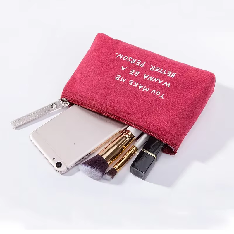 Sac à cosmétiques en toile souple imprimé à pois pour femmes