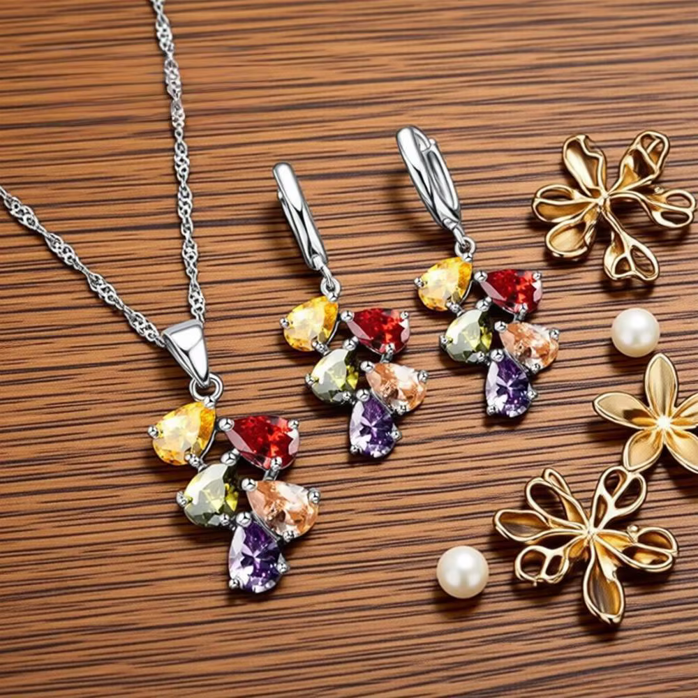 Parure délicate en argent sterling 925 avec motif vigne et zircon