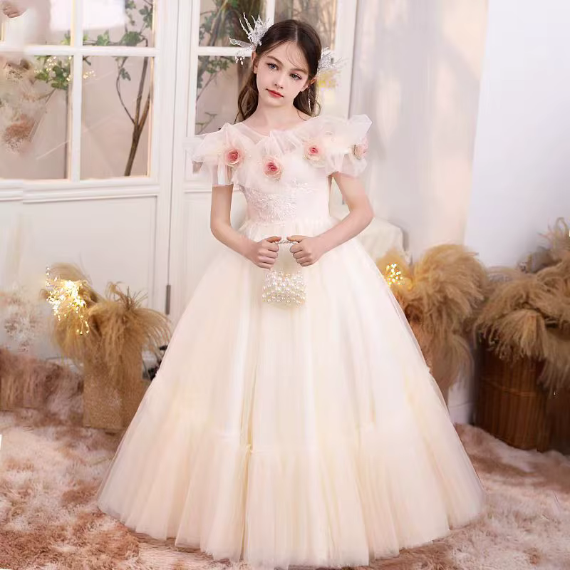 Jill Wish J111 robe de fille Champagne élégante avec fleurs princesse enfants mariage fête d'anniversaire