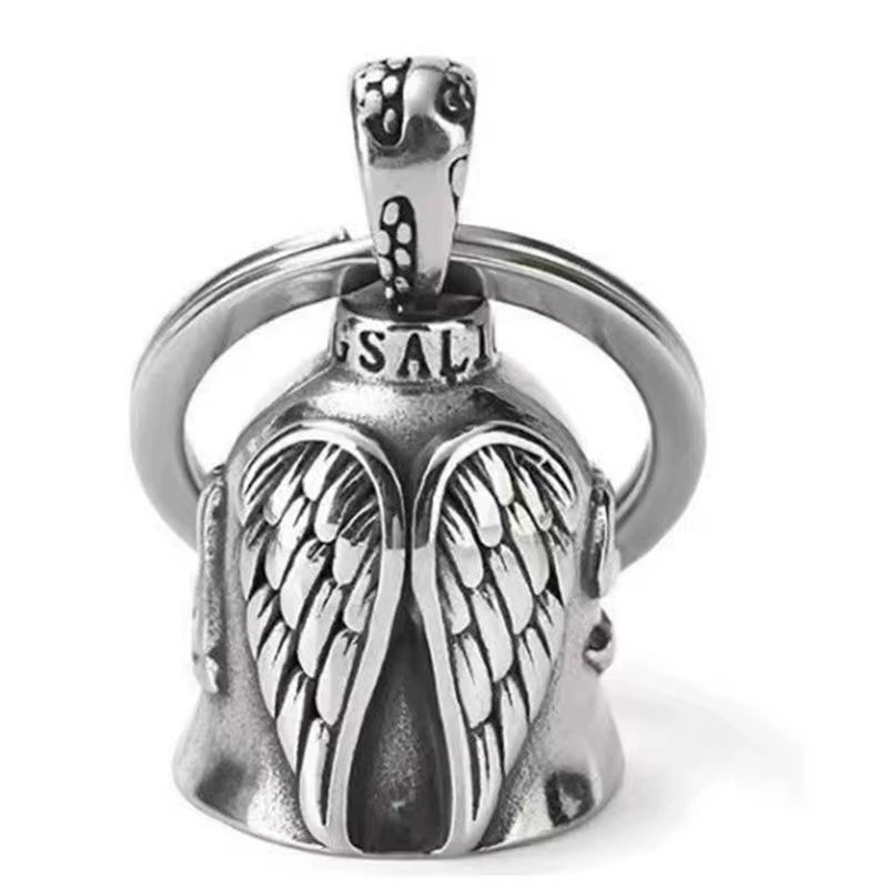 Porte-clés Cloche Porte-Bonheur Vintage avec Croix et Ailes d'Ange