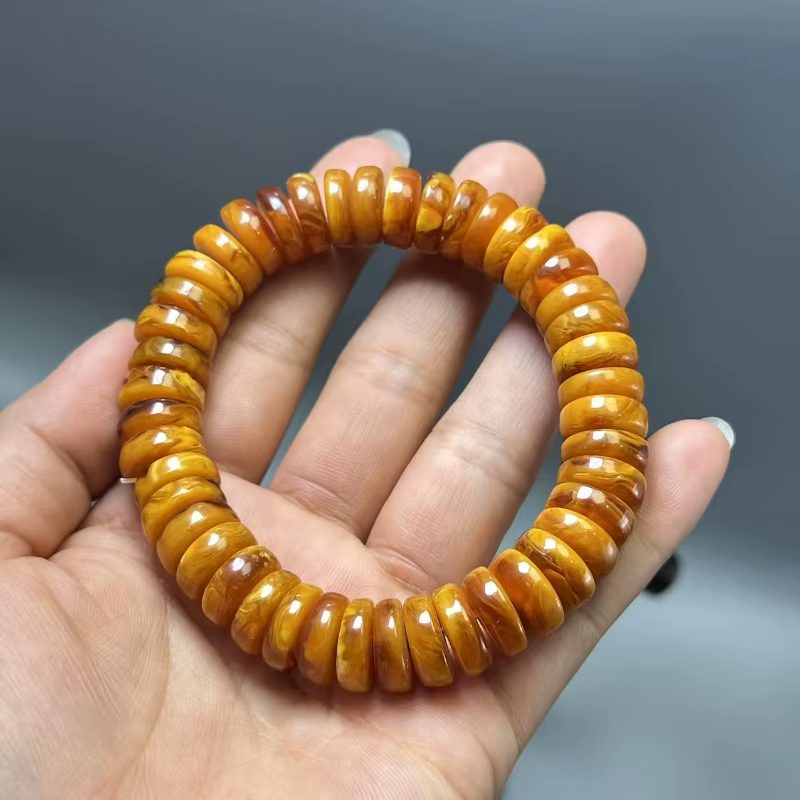 Bracelet de perles de cire d'abeille ambre