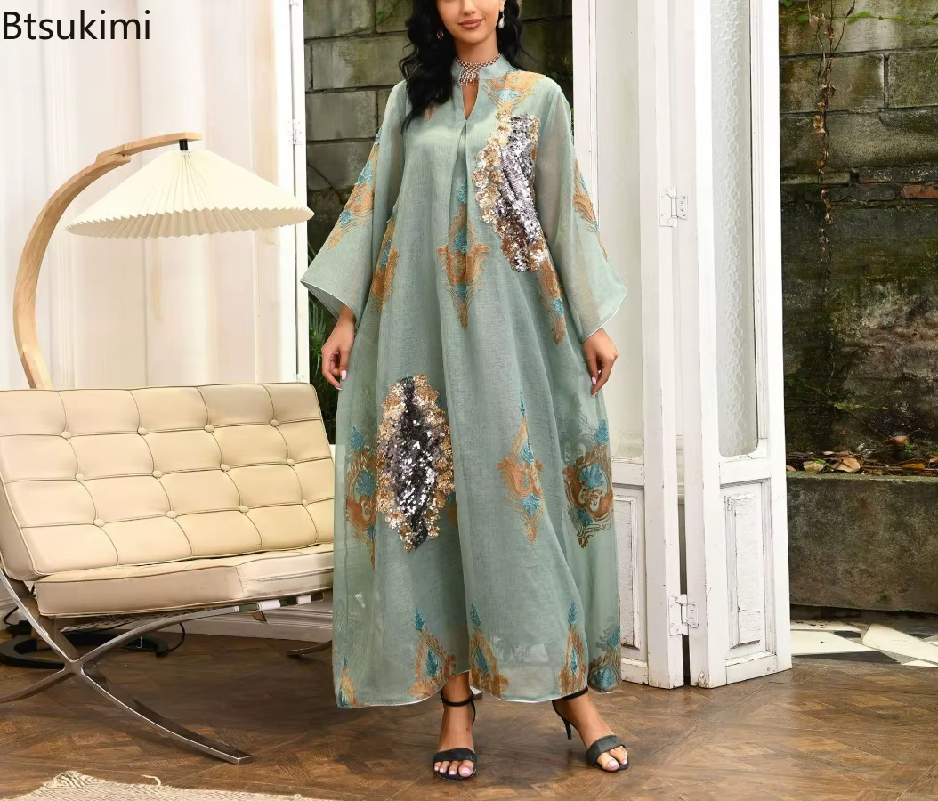 Robe marocaine pour femmes musulmanes Abaya inde col montant Abayas broderie paillettes robes de soirée caftan Longue