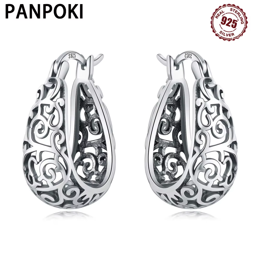 Boucles d'oreilles créoles vintage en argent regardé 925 pour femmes