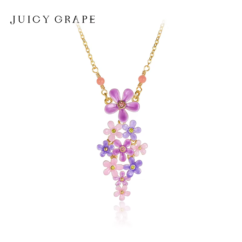 Collier Fleur de Myosotis en Émail Violet Juicy Grape pour Femme