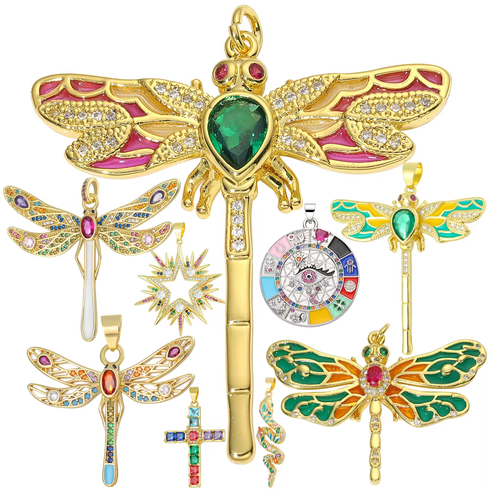 Pendentifs Juya en émail multicolore plaqué or 18 carats