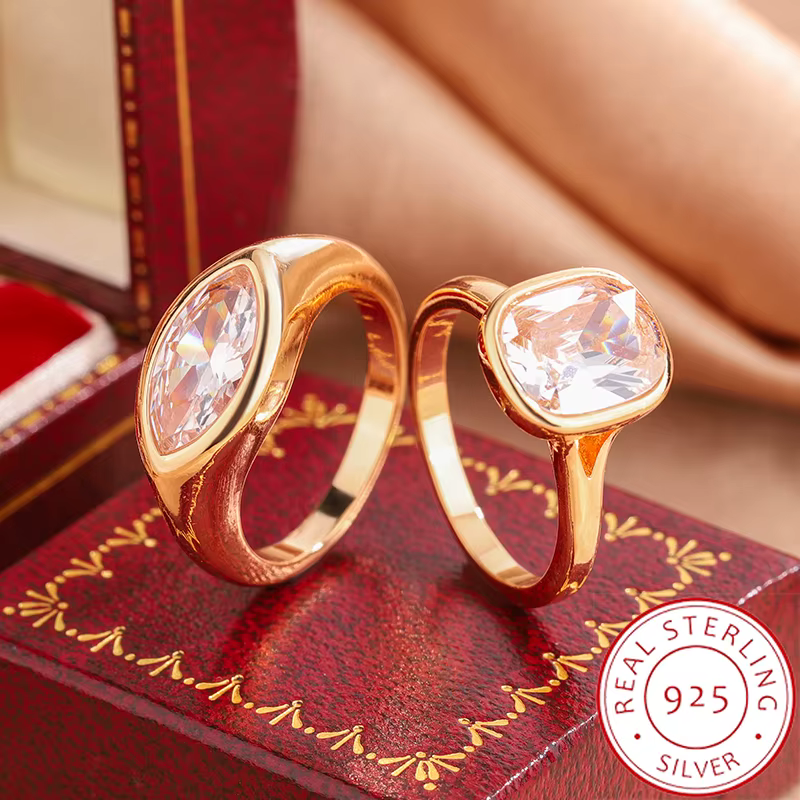 Nouvelle bague en moissanite et zircon marquise or champagne étincelant 2026 pour femme