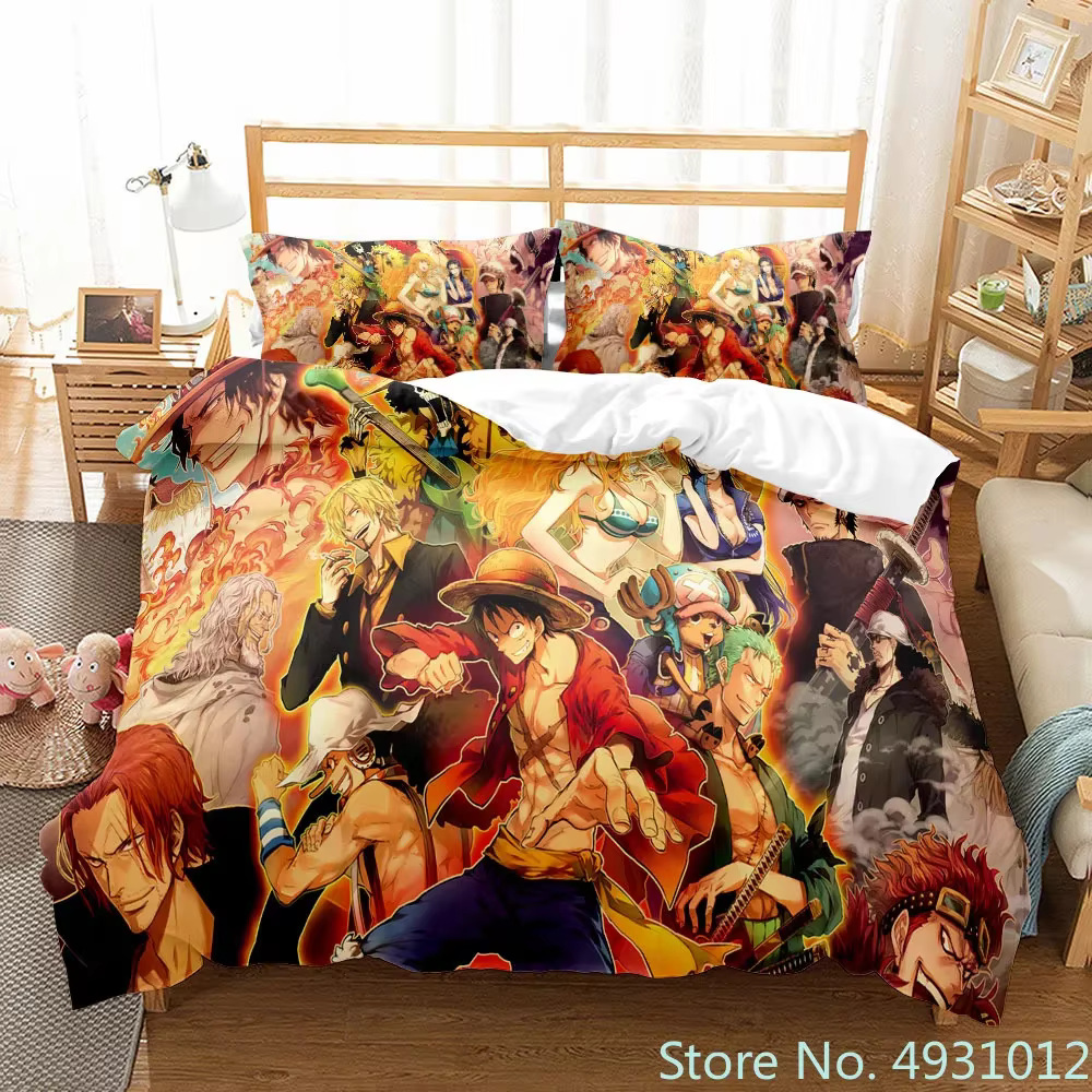 Une pièce Luffy garçon 3 pièces ensemble de literie couette dessin animé housse