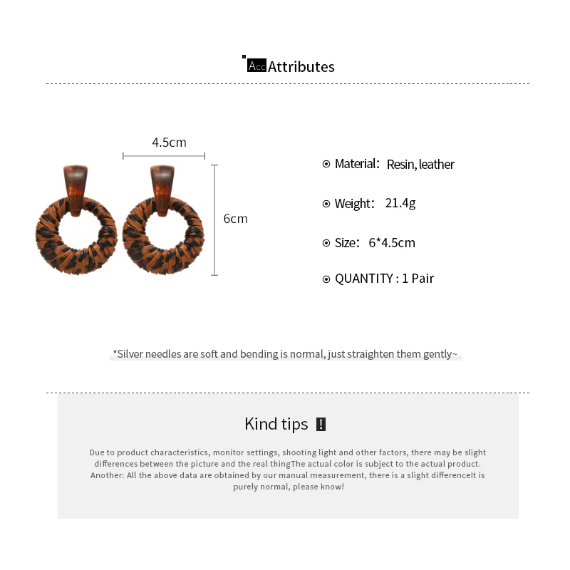 Maillard Style léopard cuir résine boucles d'oreilles pour femmes géométrique ronde boucle d'oreille personnalité mode bijoux usage quotidien K