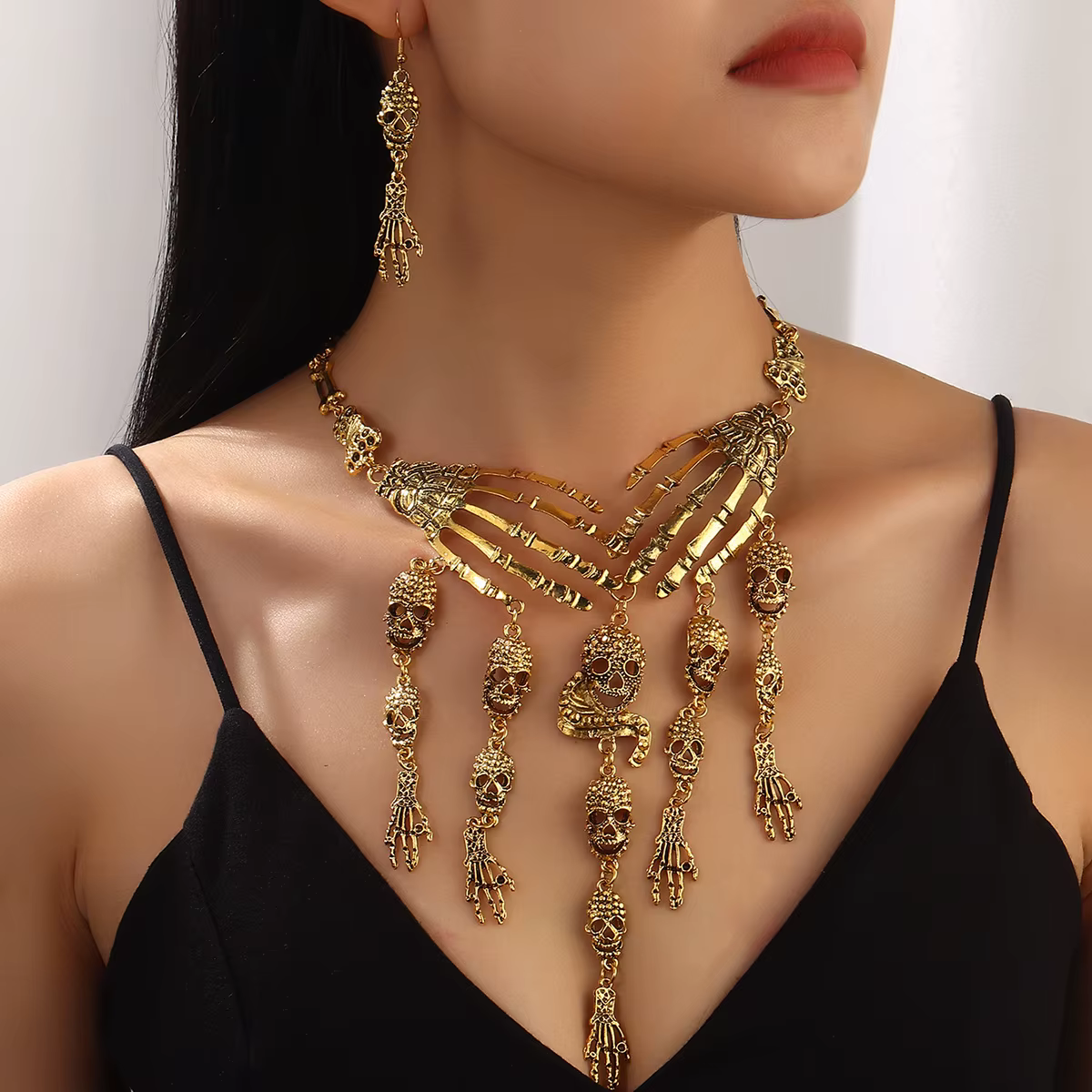 Bijoux d'Halloween exagération squelette collier ras du cou clavicule chaîne Horro fête Cosplay gland crâne os breloques colliers