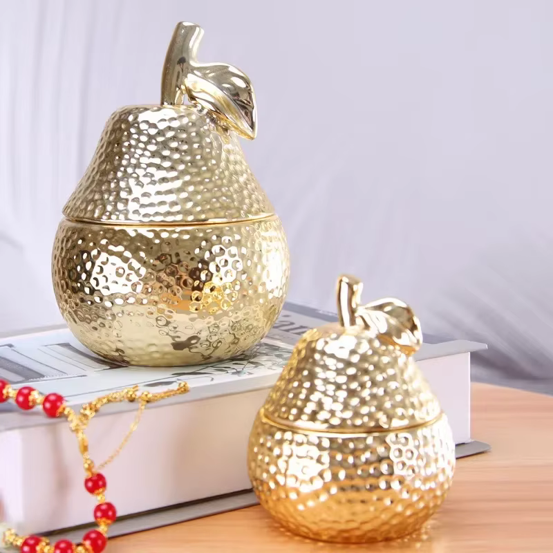 Boîte de rangement en céramique dorée pour bijoux
