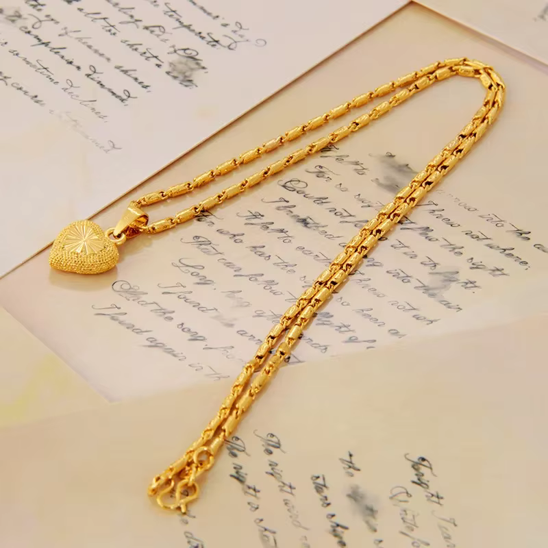 Coeur Pikun fleur plaqué or 24 carats boucles d'oreilles ou collier pendentif bijoux femmes cadeaux pour elle