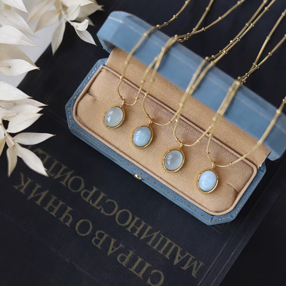 Amaiyllis naturel aigue-marine pierre ovale pendentif collier minimaliste délicat
